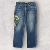Embroidered Dragon Baggy Jeans - W32 L30