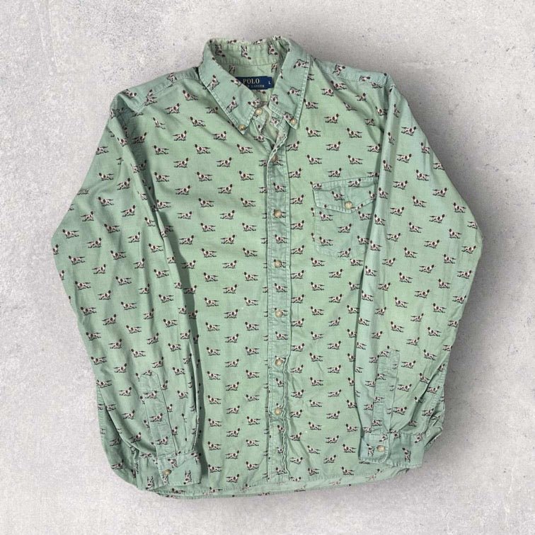 Polo Ralph Lauren Corduroy Allover Print Dog Shirt - L