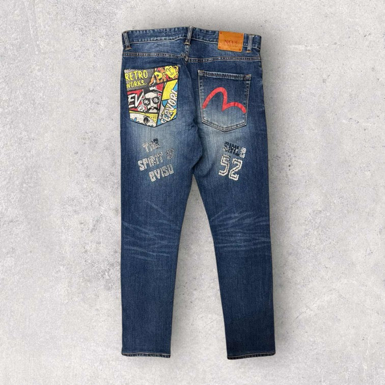 Evisu Narrow Comfort Graphic Jeans - W33 L29.5