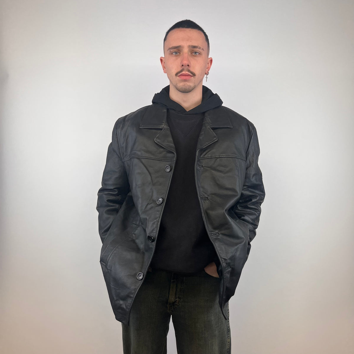 Vintage Relaxed Fit Leather Jacket - L